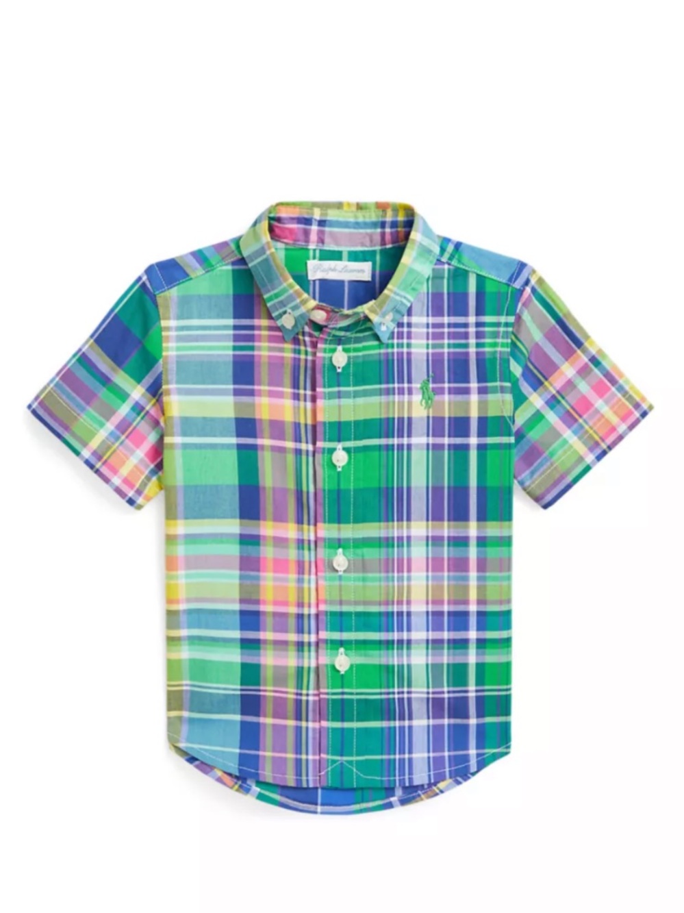 NWT Ralph Lauren Baby Boys Madras Plaid Short-Sleeve Button-Down‎ Shirt Preppy